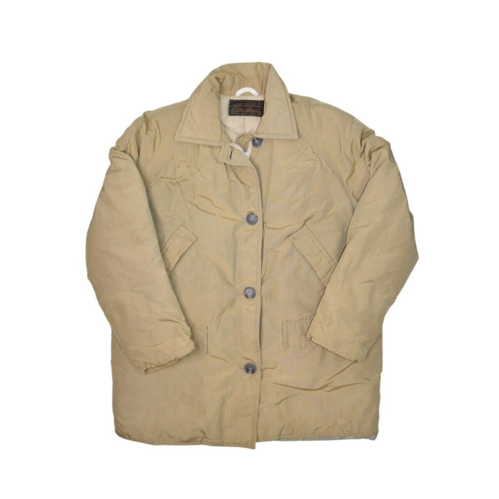 Vintage Eddie Bauer Mens Small Beige Puffer Jacket Goose Down Insulated 80s USA